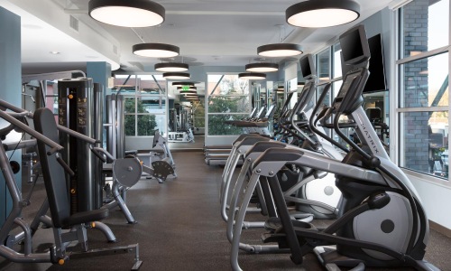 a gym with exercise equipment